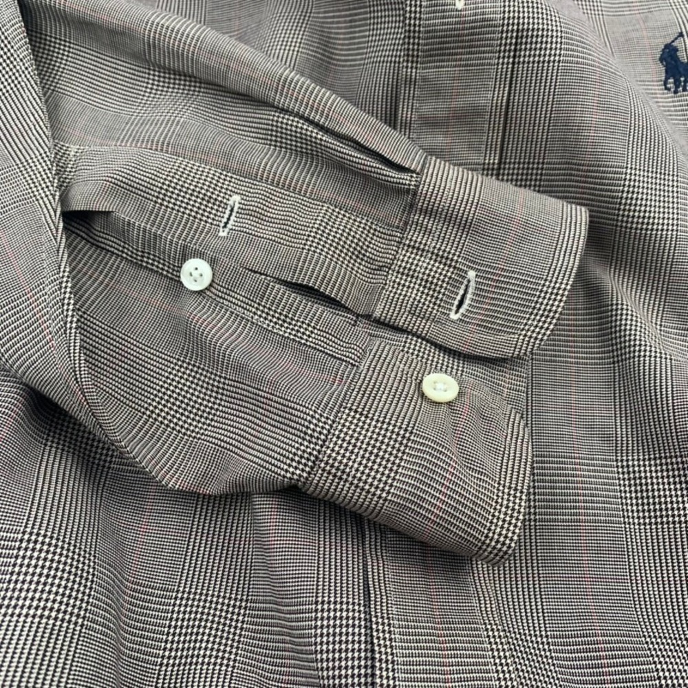Polo Ralph Lauren Yarmouth Shirt Mens 17-34 Brown Glen Plaid Cotton Logo READ - Picture 8 of 9